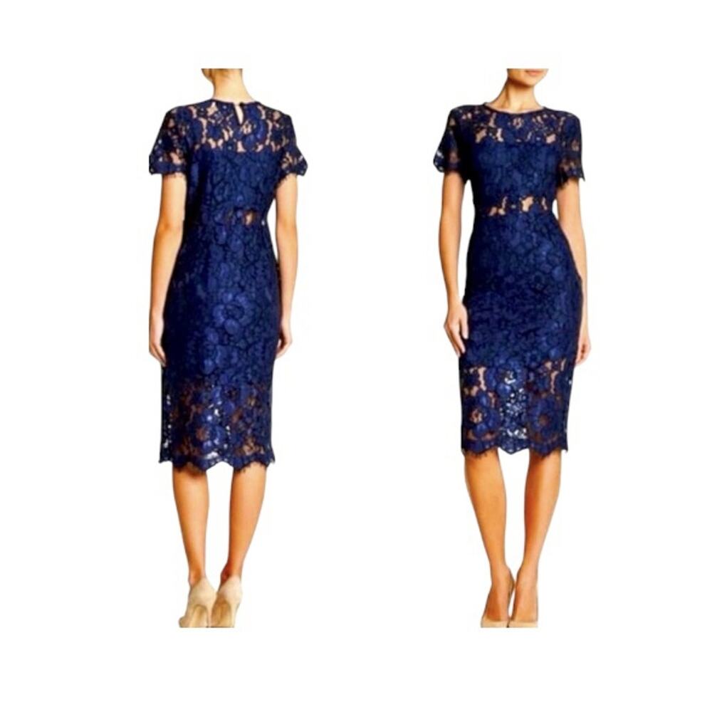 NSR Royal Blue Cap Sleeve Peekaboo Lace Midi Dress NWT Size Small